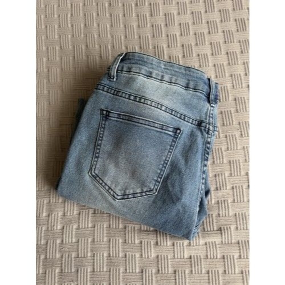 AZI New York Embellished Floral Lace Distressed Jeans Blue Women's Size 10